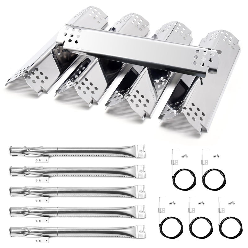Adviace Grill Replacement Parts for Nexgrill 720-0888, 720-0888N, 720-0830H Gas Grill Models, 5 Pack Stainless Steel Pipe Burners, Heat Plates and Electronic Ignitors Kit for Nexgrill Replacement Parts - Image 1
